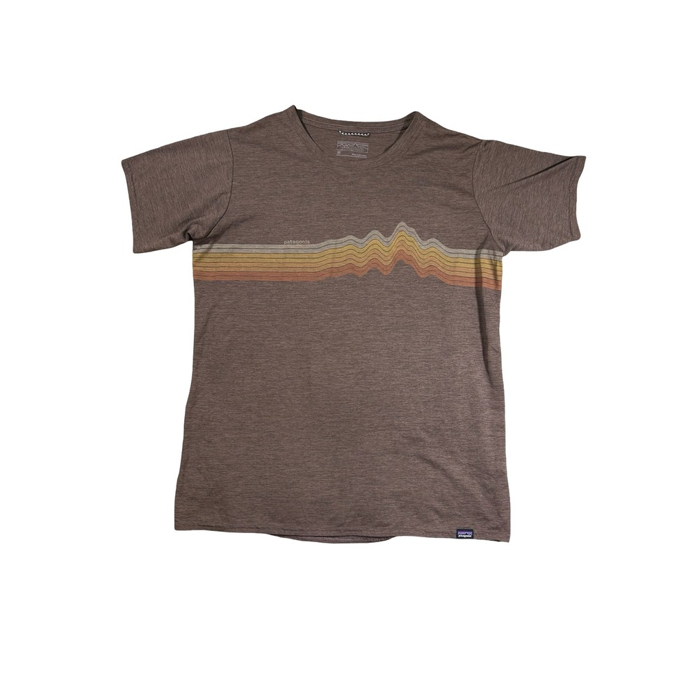 Patagonia Capilene Cool Daily Graphic Shirt Brown Heather Mountain Stripe Medium